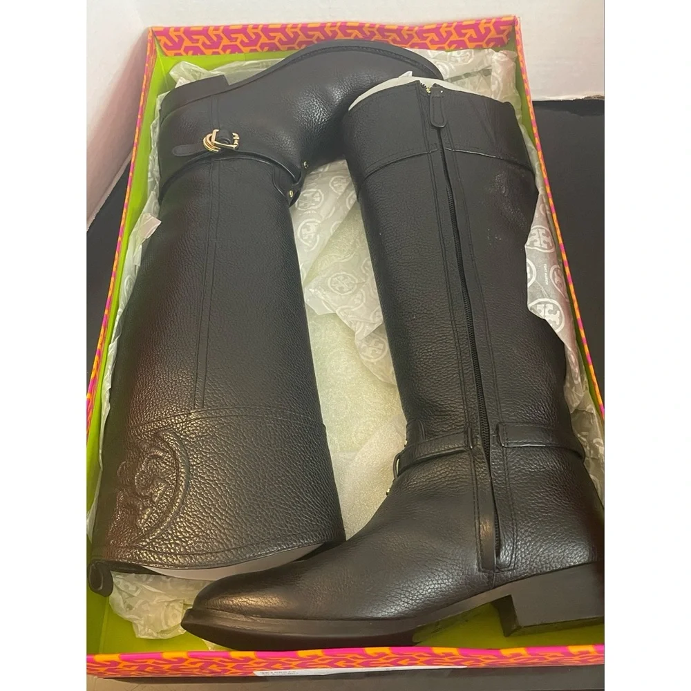 Tory Burch Marlene  Black Leather Riding Boots Women's SZ 9.5 M Knee-High Boots - Picture 3 of 15